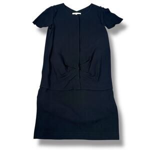 Maje Mini Dress Womens 36 Black Cap Sleeves Round Neck Casual Front Twist Detail